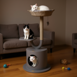 Arbre à chat 42 pouces gris en sisal avec structure métallique incurvée, 2 niveaux, style moderne, griffoir pour chats d'intérieur - Product Image 2