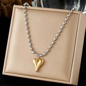 Heart-Shaped Gold Plated Steel <b>Bead</b> <b>Necklace</b> For Everyday Wear - Product Image 1