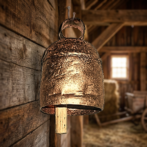 Campana de vaca de latón chapada en oro antiguo, adorno navideño rústico para colgar en árbol, pared, manualidades o regalo. - Product Image 3