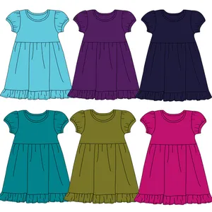 Модные летние платья для От 2 до 8 лет Детская одежда для девочек; Летняя однотонная Милая пышными рукавами для малышей в стиле «Человек-паук», одежда для девочек