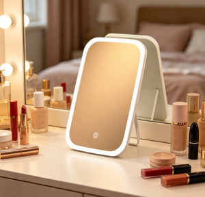 Portable LED Desktop <b>Mirror</b> Foldable Lighted Cosmetic Vanity <b>Mirror</b> Touch Control Single Sided <b>Square</b> Makeup <b>Mirror</b> - Product Image 1