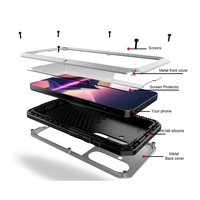 Casing ponsel silikon tahan guncangan, casing ponsel tahan air tahan debu aluminium logam silikon kasar tugas berat untuk iPhone 15 14 13 12 11 Mini Pro Max