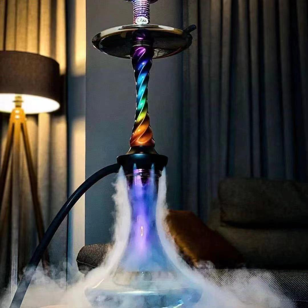 Spiral twisted stem, flared glass base + Rainbow and Blue