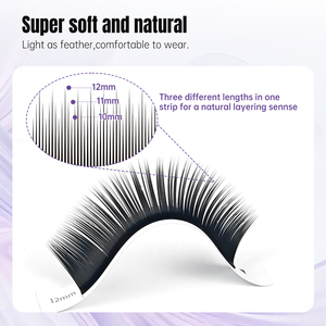 Yelix Nouvelles extensions de cils adhésives Camellia à base plus courte 8-12mm LJ/LB/B/C/<span class=keywords><strong>D</strong></span>, volume 0.07, auto-éventail, naturelles - Product Image 2