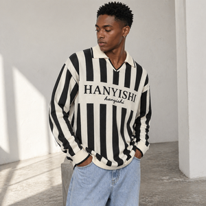 Suéter de Punto Personalizado con Diseño de Letras y Logotipo, <span class=keywords><strong>Cuello</strong></span> Polo, Suéter de Punto a Rayas con Letras para Hombre, Estilo <span class=keywords><strong>Jersey</strong></span> de Fútbol - Product Image 3