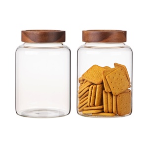 Wide Mouth Large Capacity <b>Kitchen</b> <b>Storage</b> Borosilicate Glass Spice <b>Storage</b> Container <b>Jar</b> with Thread Wooden Lid <b>for</b> Food <b>Storage</b> - Product Image 1