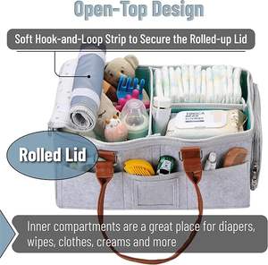 Boîte de rangement Organisateur de couches pour bébé Organisateur de couches portable pour <span class=keywords><strong>table</strong></span> <span class=keywords><strong>à</strong></span> <span class=keywords><strong>langer</strong></span>-Gris avec couvercle Rangement des couches - Product Image 3