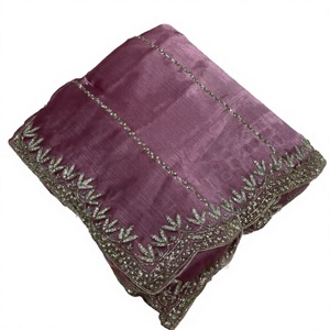 Sari brodé floral gaufré fait main en modal, coupe midi, pour femme, idéal pour les fêtes et mariages, style Inde et Pakistan - Product Image 4