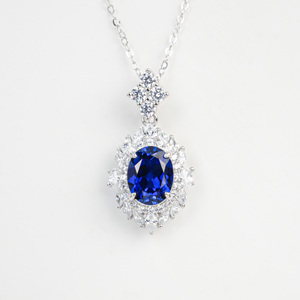 925 Silver Cultured Blue Sapphire <b>Necklace</b> <b>Necklace</b> Laboratory-Made Luxury Jewelry High-End Elegant Classic Style Hmonies H - Product Image 1
