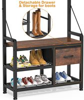 Porte-manteau, arbre de hall avec banc à chaussures pour entrée, porte-chaussures 3 en 1 pour meubles d'appoint autoportants à la maison