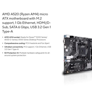 Carte mère Prime A520M-K toute neuve, socket AMD AM4, Micro-ATX, DDR4, compatible Ryzen 5000/3000, Realtek RTL8111H 1Go - Product Image 5