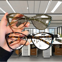 Lunettes optiques pour ordinateur pour femmes, montures de lecture en polycarbonate solide, anti-lumière bleue, forme œil-de-chat carrée, bleu clair