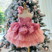 Robe tutu en tulle à plusieurs niveaux avec corsage à sequins et perles, bandeau fleuri assorti, costume de princesse pour Noël, robe de fête pour bébé fille