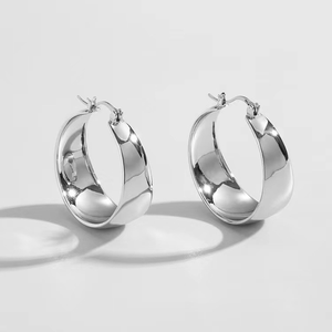 Luxury Style Gold Plated <strong>Large</strong> Stainless Steel <strong>Hoops</strong> Women's Chunky Earrings for Fashion Gift - Product Image 2