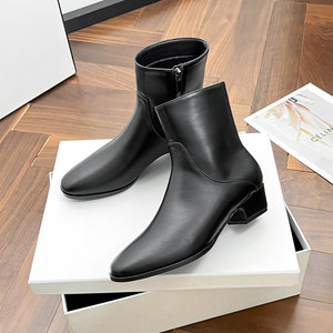 2025 nouveau hiver bout carré épais bottes courtes femmes en cuir souple Style coréen petites bottes nues fermeture éclair latérale blanc Chelsea bottes - Product Image 4