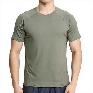 เสื้อยืดคอกลมแขนสั้นทรงเข้ารูปสีเขียวมะกอกสำหรับผู้ชาย แห้งเร็ว ผ้าถัก สีพื้น สวมใส่สบายๆ - Product Image 1