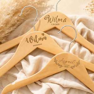Personalized Wooden Wedding Hanger for Bride and Groom, Custom Engraved Bridal <b>Shower</b> Gift, Elegant Wood Wedding Dress Hanger - Product Image 1