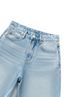 Shorts en jean taille mi-haute pour femme, délavage clair, 100% coton, coupe large, ourlet brut, décontracté d'été, vente en gros