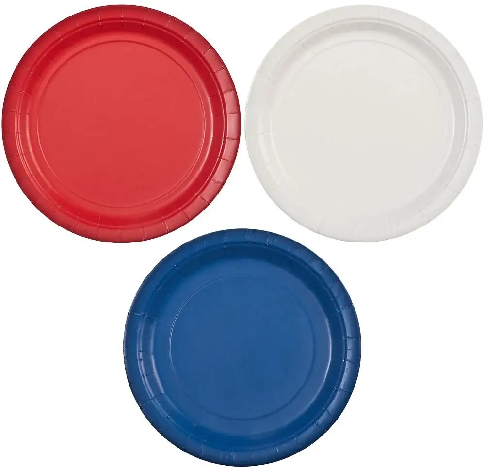 Forniture per feste personalizzate Bundle di lastre di carta da 7 ": piatti usa e getta rossi, bianchi e blu di forniture per feste