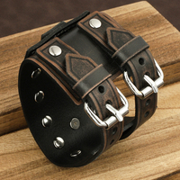 Venta de fábrica estilo Retro primera capa pulsera de cuero genuino correa de reloj personalidad remache atmosférico correa de reloj ancha para hombres