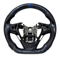 Volant de voiture sport en cuir perforé noir en fibre de carbone de forme D en soie bleue brillante pour Hyundai Genesis Custom 2009-2016