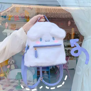 Tas pundak anak perempuan, tas selempang ransel hewan lucu kartun Jepang untuk anjing putih han