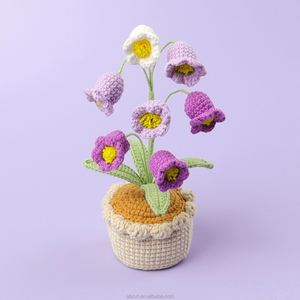 Planta Artificial de Lirio de los Valles de 7 Cabezas Tejida a Crochet, Hecha a Mano, en Maceta, para Decoración de Escritorio en Navidad, Halloween y Pascua - Product Image 3