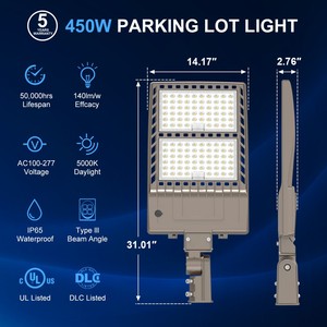 ไฟถนน LED NGT 450W IP65 สำหรับภายนอกอาคาร ความสว่าง 63000LM สว่างพิเศษ เหมาะสำหรับลานจอดรถ มีสินค้าในสหรัฐอเมริกา ได้รับการรับรองมาตรฐาน UL ETL - Product Image 6