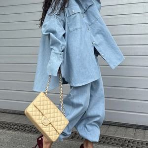 Conjunto de Pantalones Anchos y Camisa de Manga Larga Azul Claro, Nueva Moda Primavera 2025 OEM para Mujer - Product Image 1