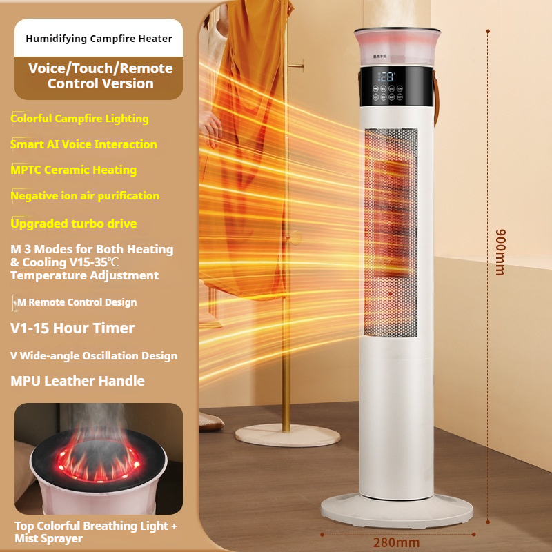 Humidificador inteligente con control por voz, IA, llama de colores y calefacción para toda la casa.