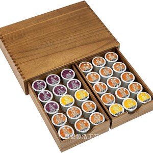 Caja de almacenamiento de cápsulas de café de madera, base de escritorio con doble cajón para máquina de café con función deslizante, 39x29x8,5 cm - Product Image 5