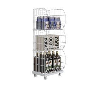 Obral besar Shanghai rak Display kawat logam lantai 4 Tingkat rak jala kawat keranjang Diagonal mewah dengan rol - Product Image 1