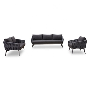 Sofá Seccional Moderno Negro para Jardín, Muebles <span class=keywords><strong>de</strong></span> Patio Exterior, Sofá <span class=keywords><strong>de</strong></span> Dos Plazas con Tejido <span class=keywords><strong>de</strong></span> Cuerda <span class=keywords><strong>de</strong></span> Aluminio, Conjunto <span class=keywords><strong>de</strong></span> Conversación - Product Image 2