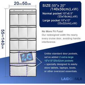 Over Door Organizer 13 Pocket Hanging Storage White Nylon Multifunctional Behind Door Wall Mount With <b>Hooks</b> For Neatening - Product Image 3