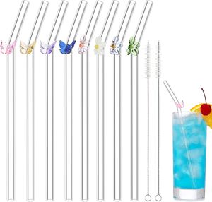 Pailles à boire réutilisables en verre borosilicate, forme papillon, résistantes aux hautes températures, transparentes et colorées, accessoires de bar courbés - Product Image 2