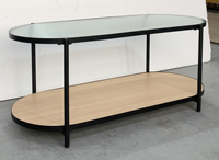Table basse ovale moderne avec plateau en métal, pieds en métal noir, étagère de rangement à 2 niveaux, meubles durables pour le salon