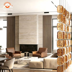 Lampadario Moderno di Lusso con Effetto Ondulato in Vetro Ambrato, Lampada <span class=keywords><strong>a</strong></span> <span class=keywords><strong>Sospensione</strong></span> Creativa per Arredamento Casa, Hotel e Showroom - Product Image 6