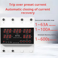 Interruptor de Transferencia Automática ATS de Doble Potencia de Tres Vías con 5 Pantallas 63A 80A 100A Protector de Sobre/Bajo Voltaje Corriente Monofásica