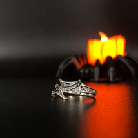 925 argent Sterling unisexe démon chauve-souris aile anneau ouvert charmant vert Zircon Halloween Vampire crâne griffe bande cadeau bijoux