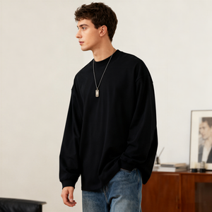 Wholesale Men's Long Sleeve <b>Plain</b> <b>White</b> Cotton T-Shirt O-Neck Long Sleeve Casual Jersey Knit Breathable Solid Color Blank <b>Tee</b> - Product Image 3