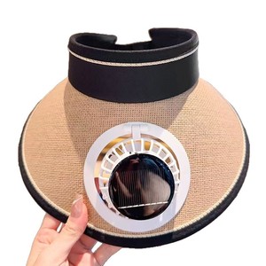 Solar Fan Hat Wide Brim UV Protection Woven <b>Straw</b> Summer <b>Visor</b> Rechargeable Roll G Solar - Product Image 5