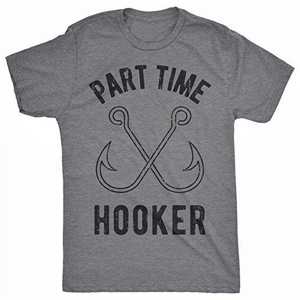 Crazy Dog Men's Vintage Part Time Hooker Funny Fishing Hook <strong>Sarcastic</strong> Novelty T-Shirt Poly/Cotton Blend Dark Grey XXL - Product Image 1