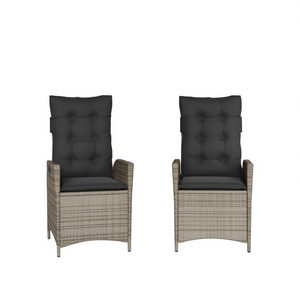 Gray Poly Rattan Reclining Patio Chairs With <b>Cushions</b> Outdoor Garden Furniture Contemporary Style - Product Image 1