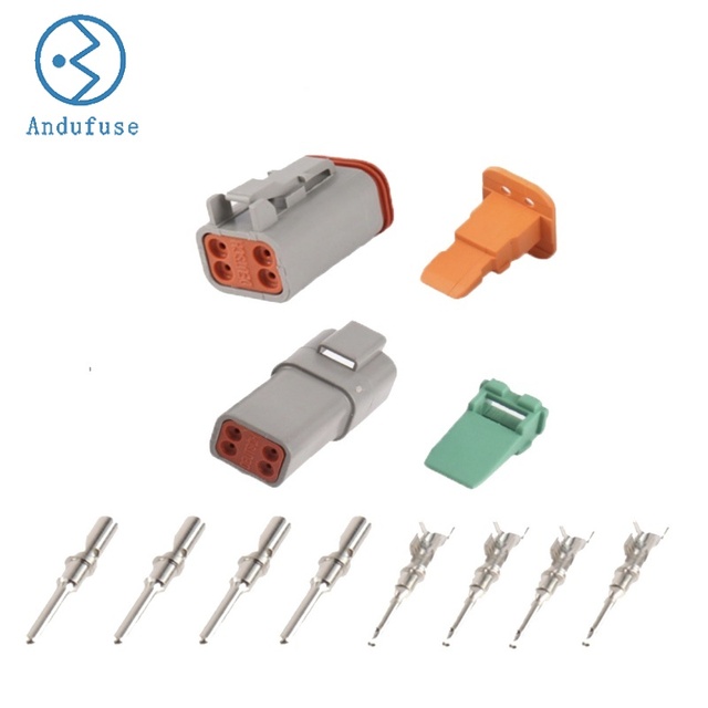 4 Pin Way Deutsch DT Connector Size 16 Solid Contacts Waterproof Electrical Wire Connector with Seal Plug for Truck Marine Gray