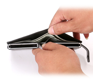 Unisex cổ điển RFID chặn chủ thẻ nhôm hộp đôi với in logo chống RFID Ví kim loại chiều dài ngắn mở đóng cửa - Product Image 2