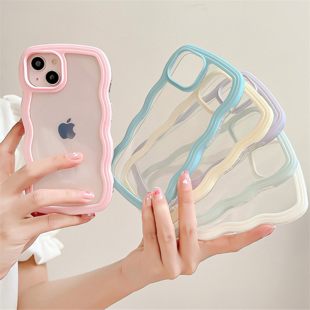 2022 New Design Fashion Girl TPU Color Wavy Frame Clear Acrylic Cover Mobile Phone case for iPhone 13 12 11 Pro Max