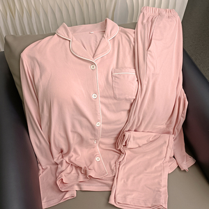 Conjunto de pijama de lujo de dos piezas para mujer, tela de punto Modal de seda de leche suave, ropa de dormir transpirable de poliéster térmico de alta calidad - Product Image 5