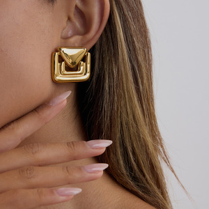 <b>Stud</b> <b>Earrings</b> Geometric U Shape 18K Gold Stainless Steel Fashion Jewelry - Product Image 2