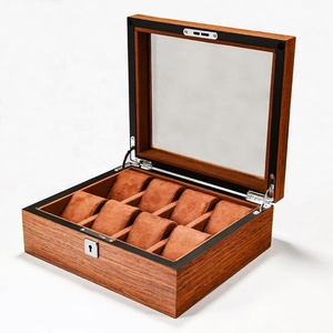 Boîte de rangement pour montres en bois classique, anti-poussière, avec couvercle transparent et coussinets doux, 5/6/8/10/12/18 compartiments - Product Image 4