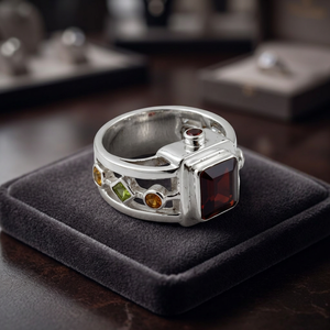 Fashionable Women's 925 Silver Gemstone <b>Ring</b> with Amethyst <b>Citrine</b> Garnet Peridot Gems Geometric Design Certified - Product Image 2